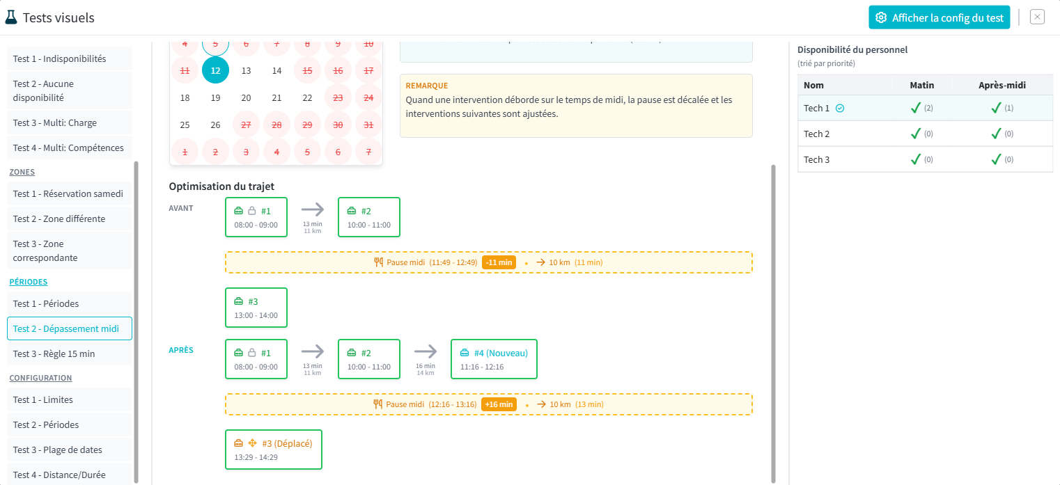Visualisation avant / après d'une optimisation de tournée
